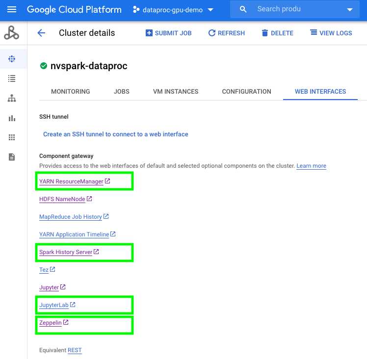 Dataproc Web Interfaces
